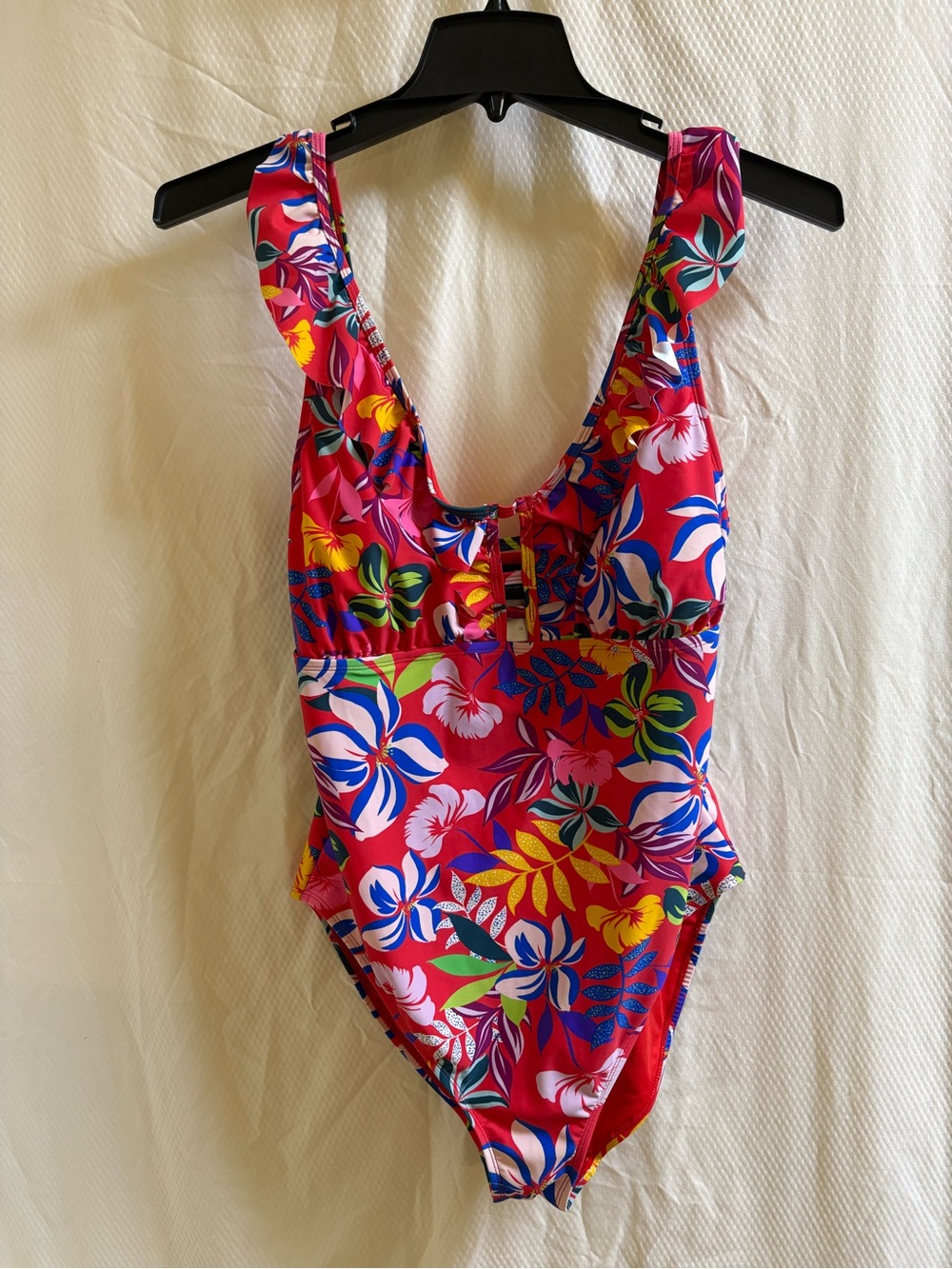 Caribbean Joe Pink Floral Tropical One-Piece Swimsuit 16 EUC